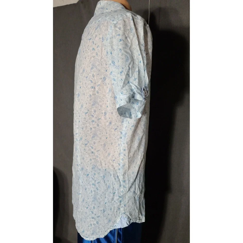 BESPOKE Mens Paisley Navy Blue Button Up Dress Shirt Size Medium @15 fitted - Picture 3 of 12